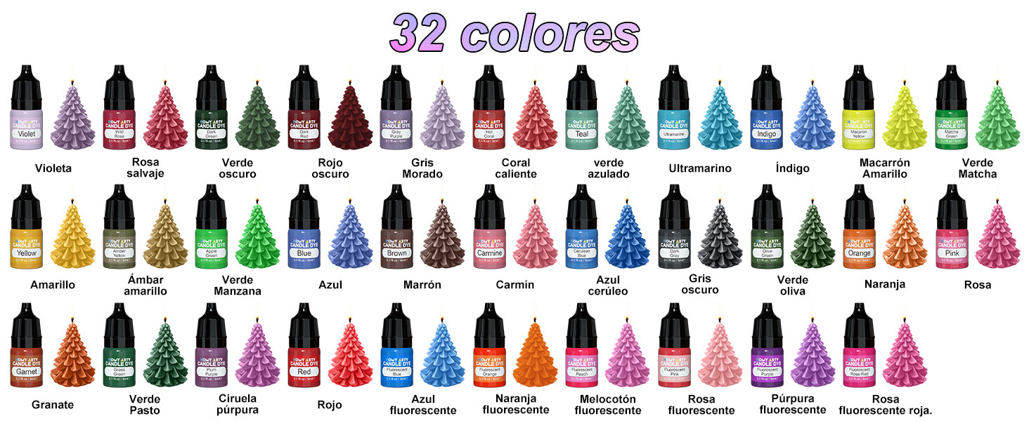 Colores disponibles para tintar la cera de las velas