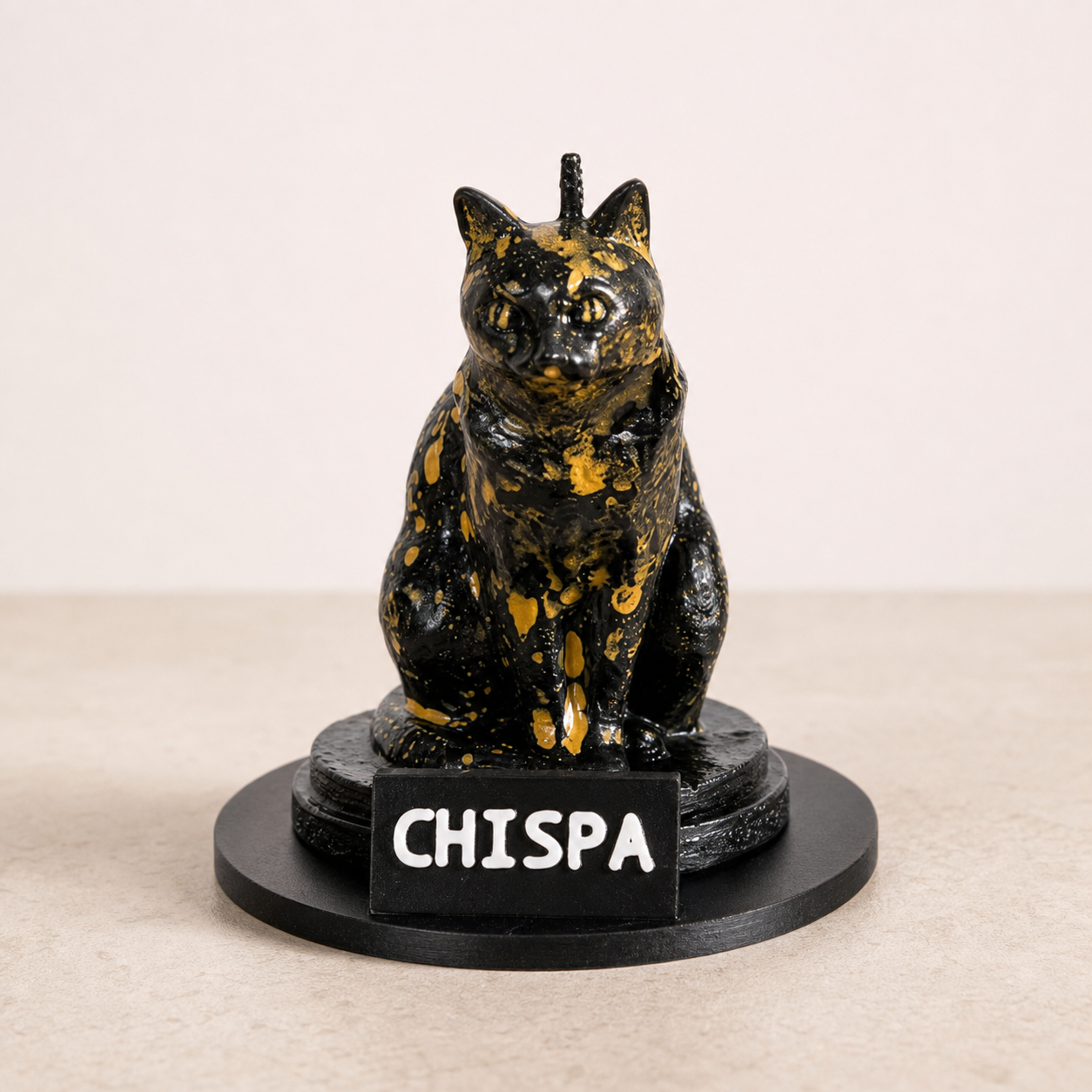 Vela de gato Chispa con base personalizada