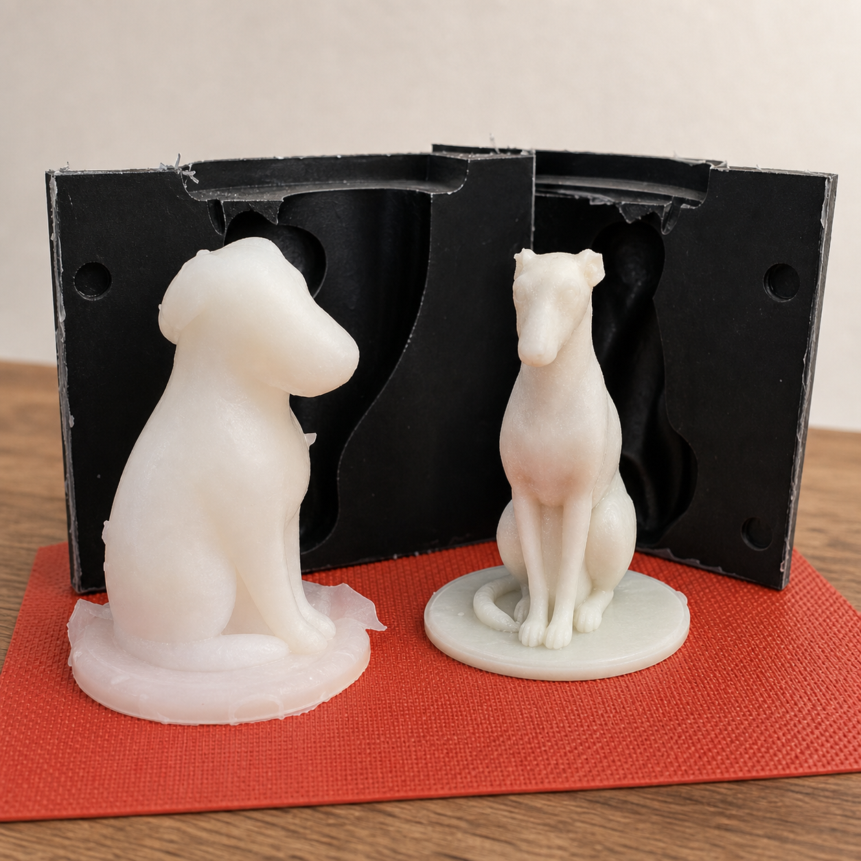 Velas de perro junto al molde