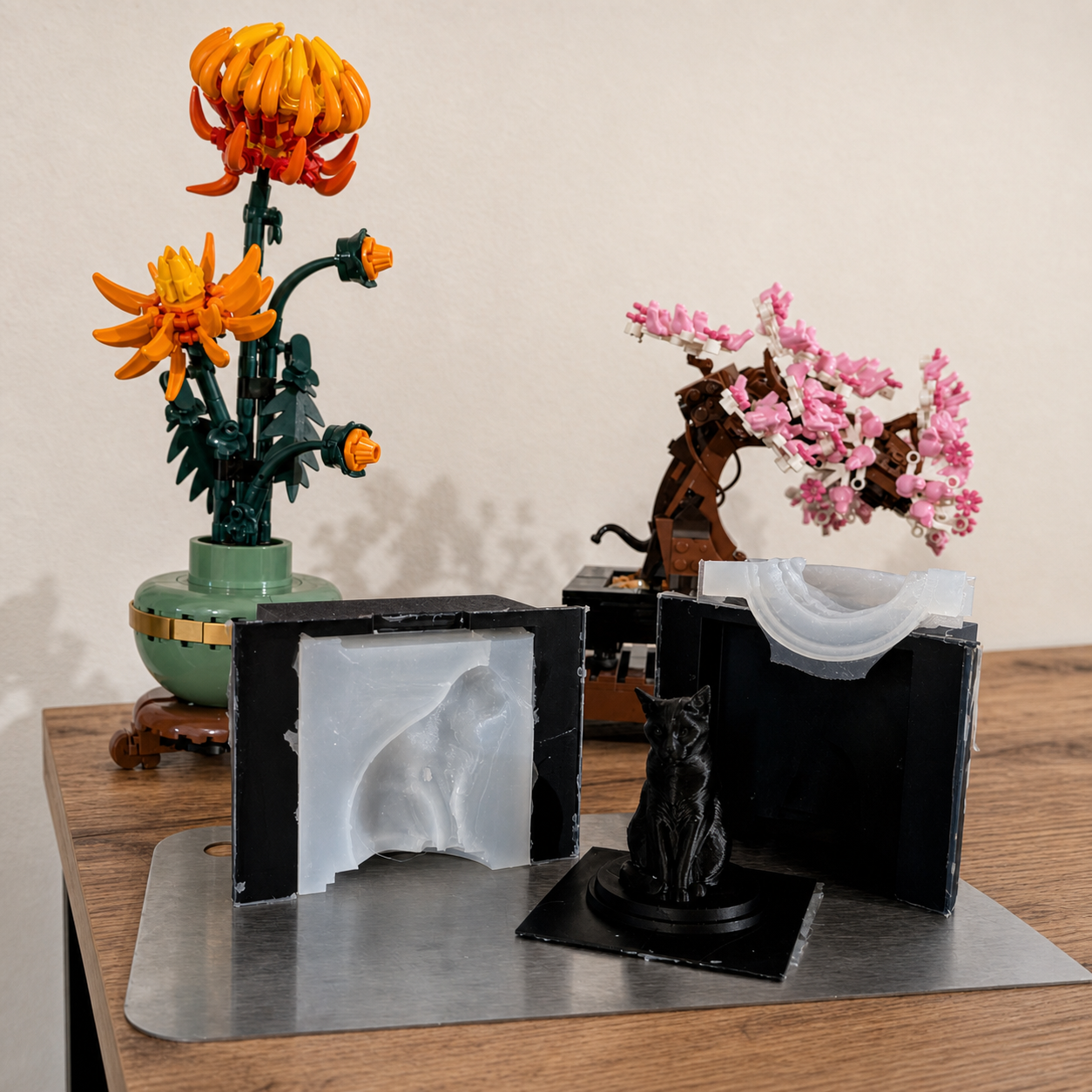 Molde de silicona y figura de gato